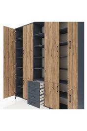 Hyperion Dolap 17 Raflı 4 Çekmeceli 8 Kapaklı 220x44x243 Antrasit-Çam/Antrasit