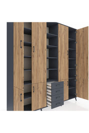 Hyperion Dolap 17 Raflı 4 Çekmeceli 8 Kapaklı 220x44x243 Antrasit-Çam/Antrasit