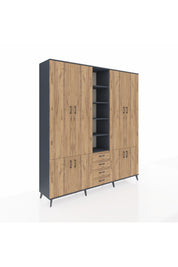 Hyperion Dolap 17 Raflı 4 Çekmeceli 8 Kapaklı 220x44x243 Antrasit-Çam/Çam