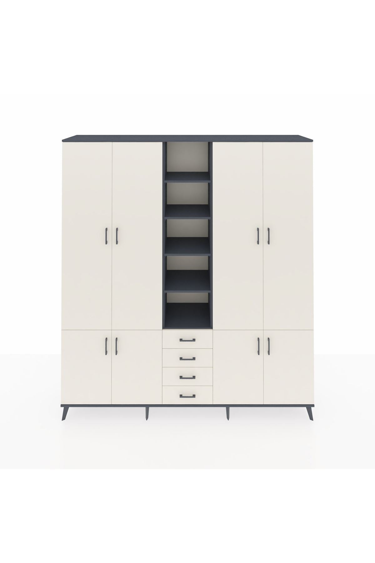 Hyperion Dolap 17 Raflı 4 Çekmeceli 8 Kapaklı 220x44x243 Antrasit-Aytaşı/Aytaşı