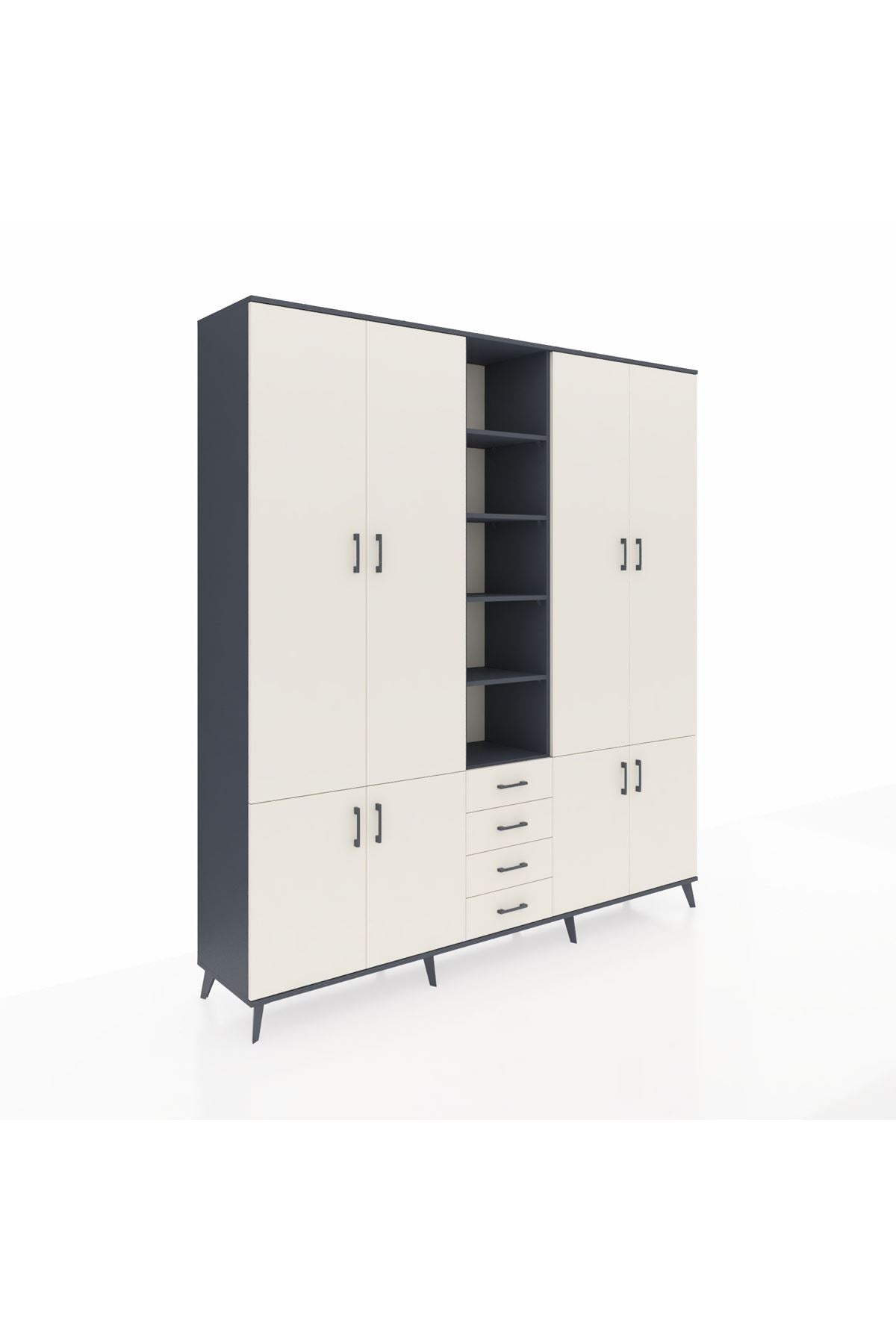 Hyperion Dolap 17 Raflı 4 Çekmeceli 8 Kapaklı 220x44x243 Antrasit-Aytaşı/Aytaşı