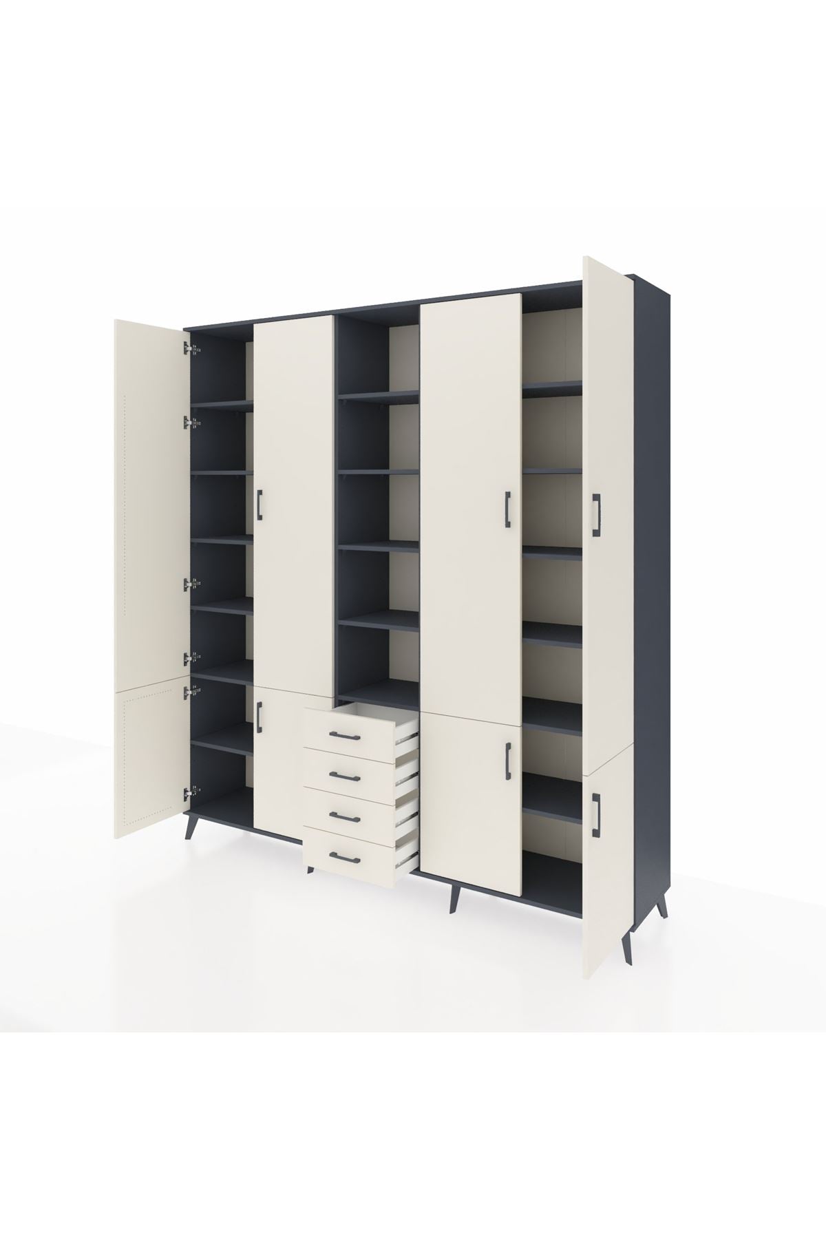 Hyperion Dolap 17 Raflı 4 Çekmeceli 8 Kapaklı 220x44x243 Antrasit-Aytaşı/Aytaşı