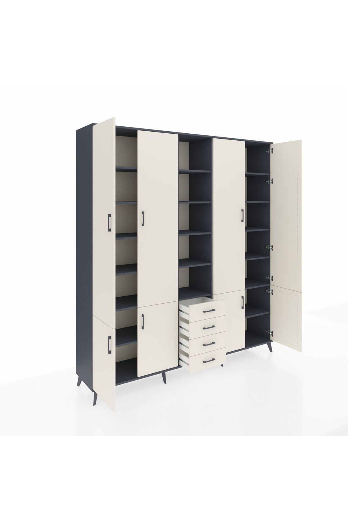 Hyperion Dolap 17 Raflı 4 Çekmeceli 8 Kapaklı 220x44x243 Antrasit-Aytaşı/Aytaşı