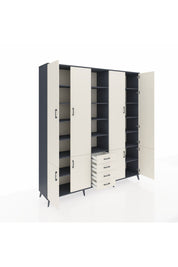 Hyperion Dolap 17 Raflı 4 Çekmeceli 8 Kapaklı 220x44x243 Antrasit-Aytaşı/Aytaşı
