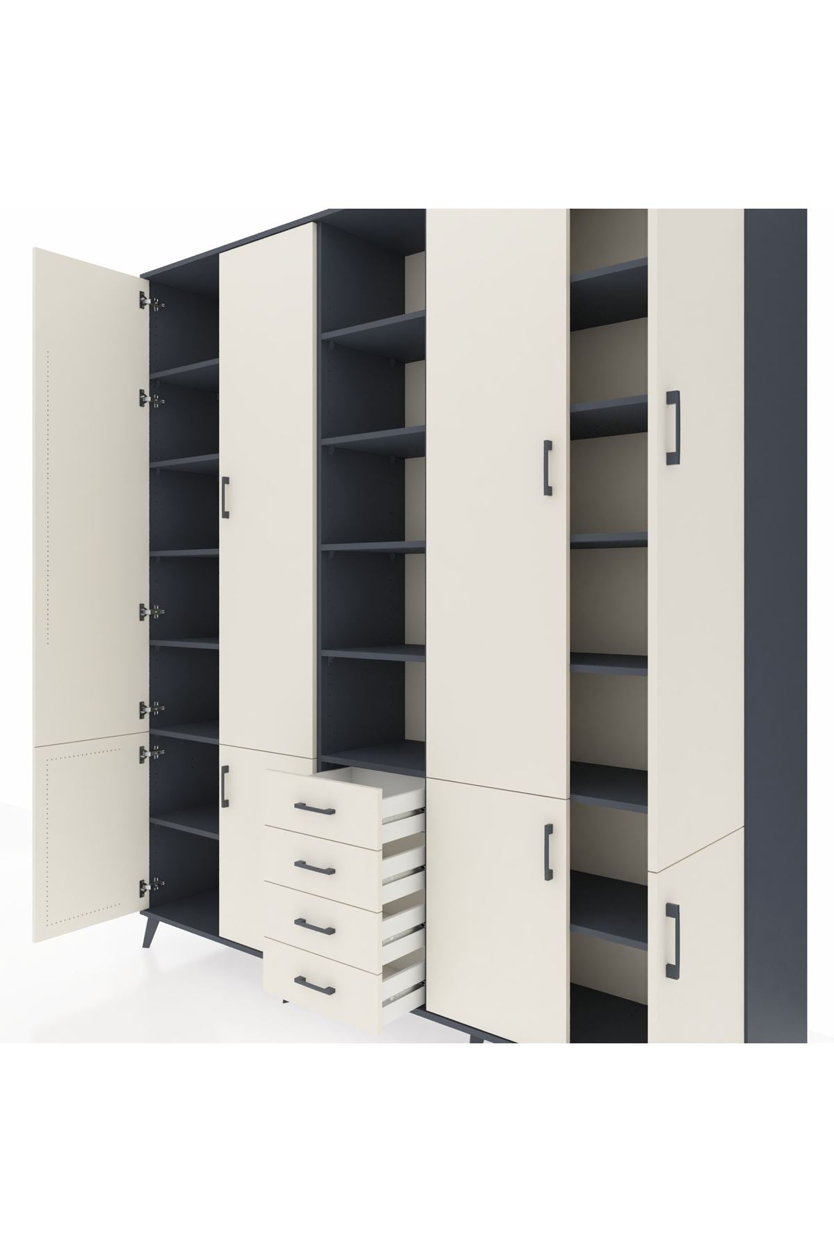 Hyperion Dolap 17 Raflı 4 Çekmeceli 8 Kapaklı 220x44x243 Antrasit-Aytaşı/Aytaşı