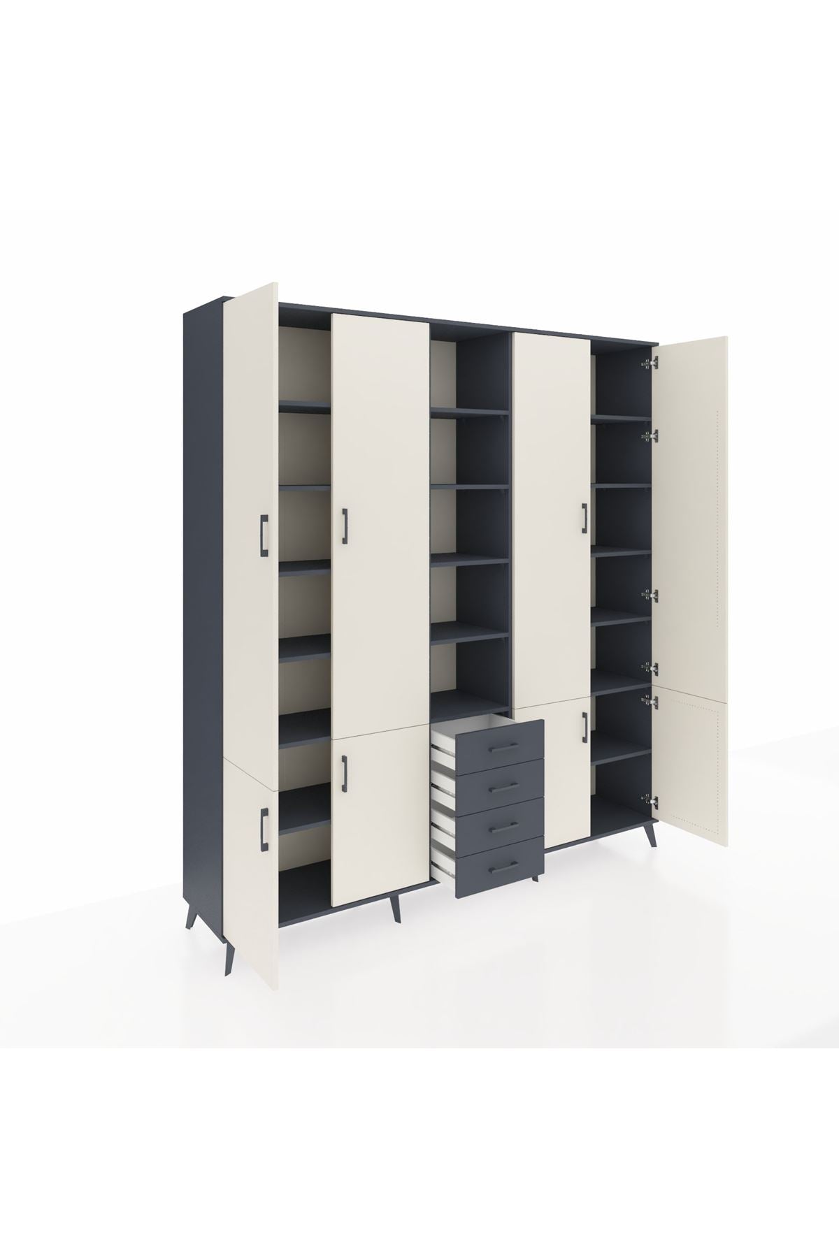 Hyperion Dolap 17 Raflı 4 Çekmeceli 8 Kapaklı 220x44x243 Antrasit-Aytaşı/Antrasit