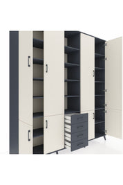 Hyperion Dolap 17 Raflı 4 Çekmeceli 8 Kapaklı 220x44x243 Antrasit-Aytaşı/Antrasit