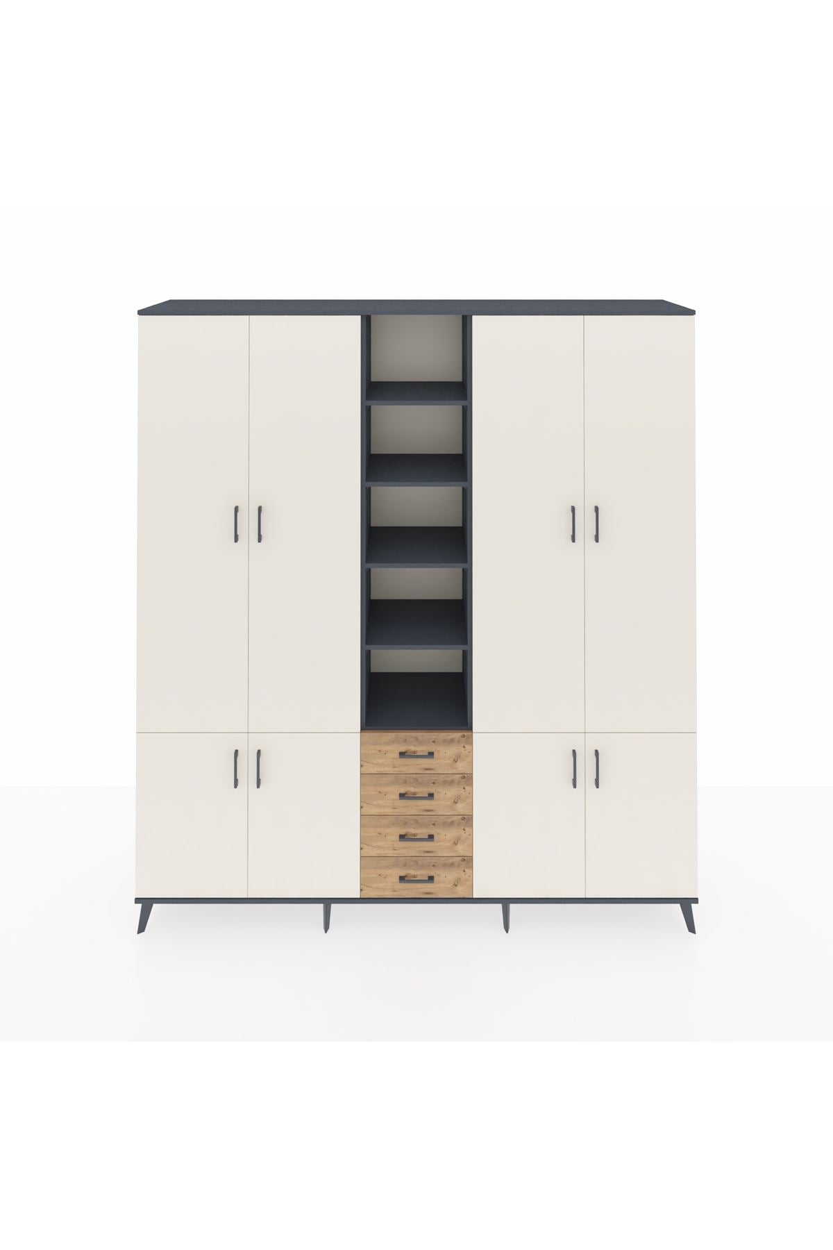 Hyperion Dolap 17 Raflı 4 Çekmeceli 8 Kapaklı 220x44x243 Antrasit-Aytaşı/Çam