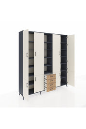 Hyperion Dolap 17 Raflı 4 Çekmeceli 8 Kapaklı 220x44x243 Antrasit-Aytaşı/Çam