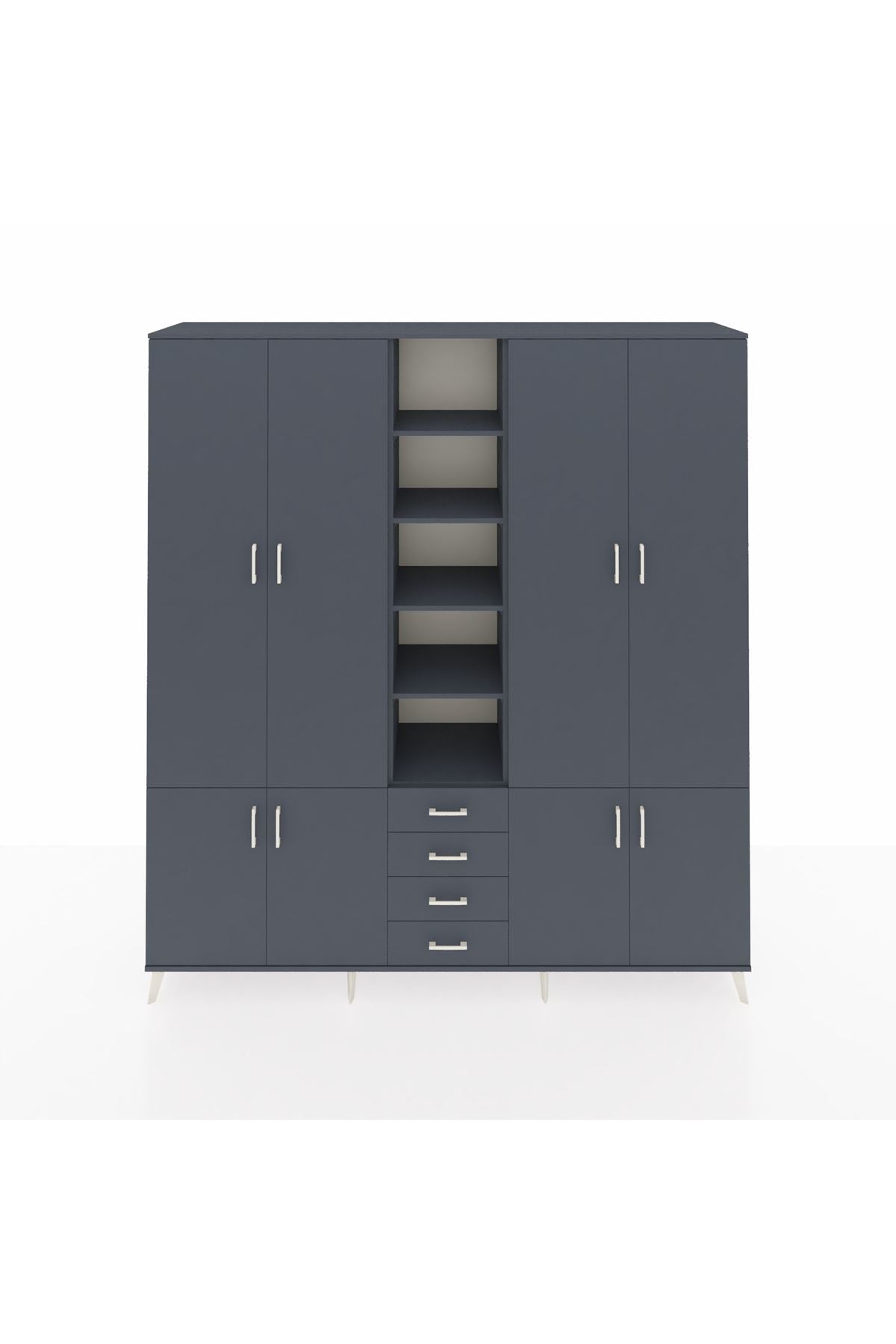 Hyperion Dolap 17 Raflı 4 Çekmeceli 8 Kapaklı 220x44x243 Antrasit-Antrasit/Antrasit