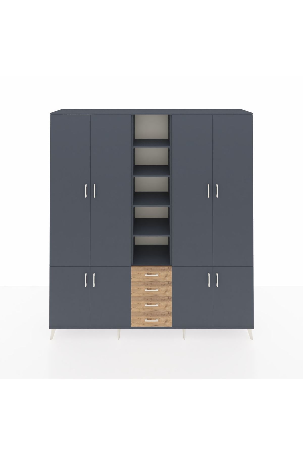 Hyperion Dolap 17 Raflı 4 Çekmeceli 8 Kapaklı 220x44x243 Antrasit-Antrasit/Çam