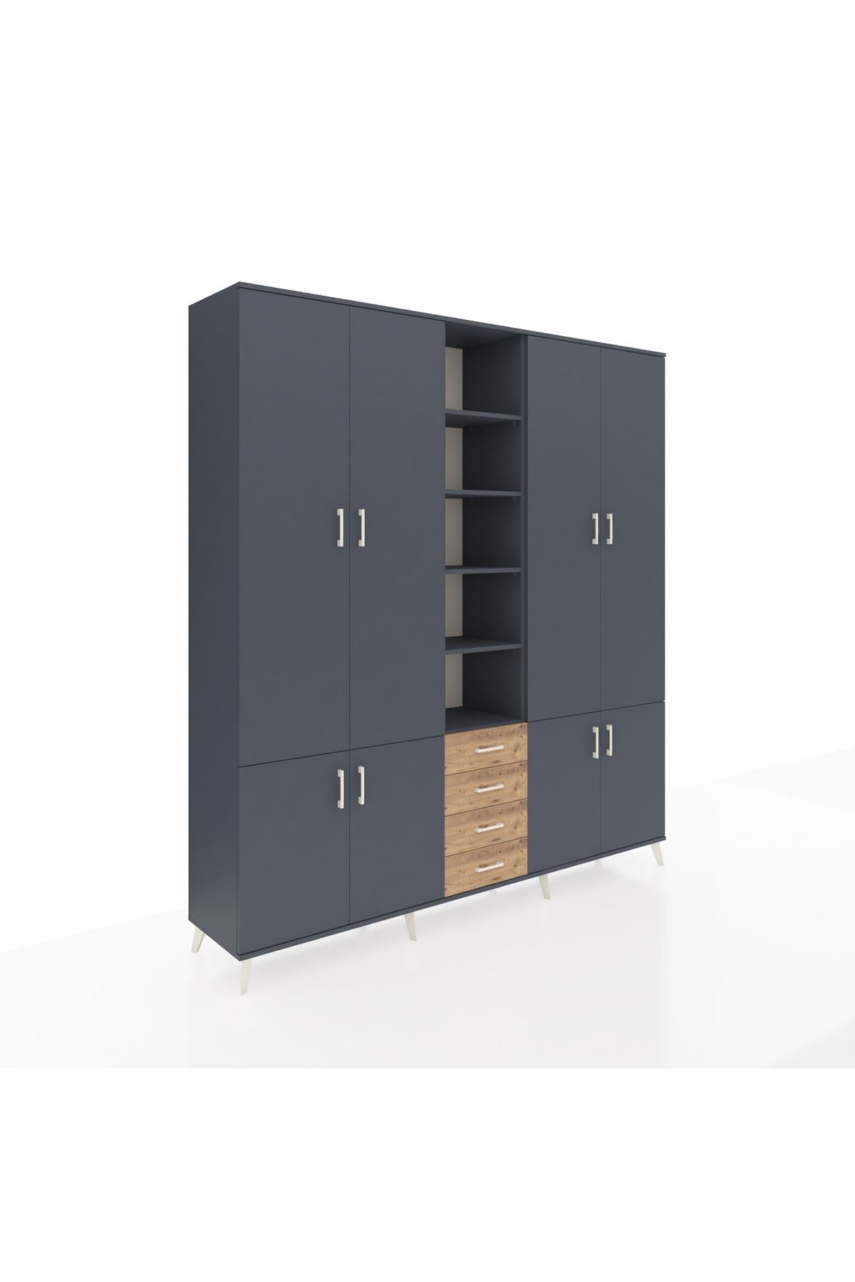 Hyperion Dolap 17 Raflı 4 Çekmeceli 8 Kapaklı 220x44x243 Antrasit-Antrasit/Çam