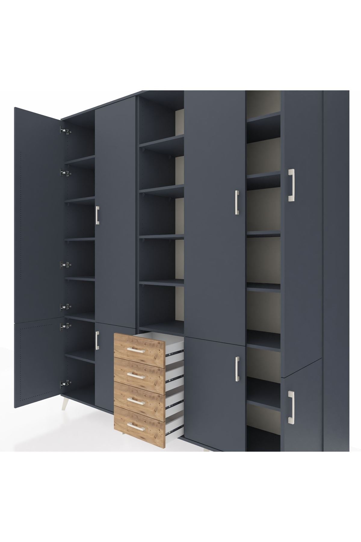 Hyperion Dolap 17 Raflı 4 Çekmeceli 8 Kapaklı 220x44x243 Antrasit-Antrasit/Çam