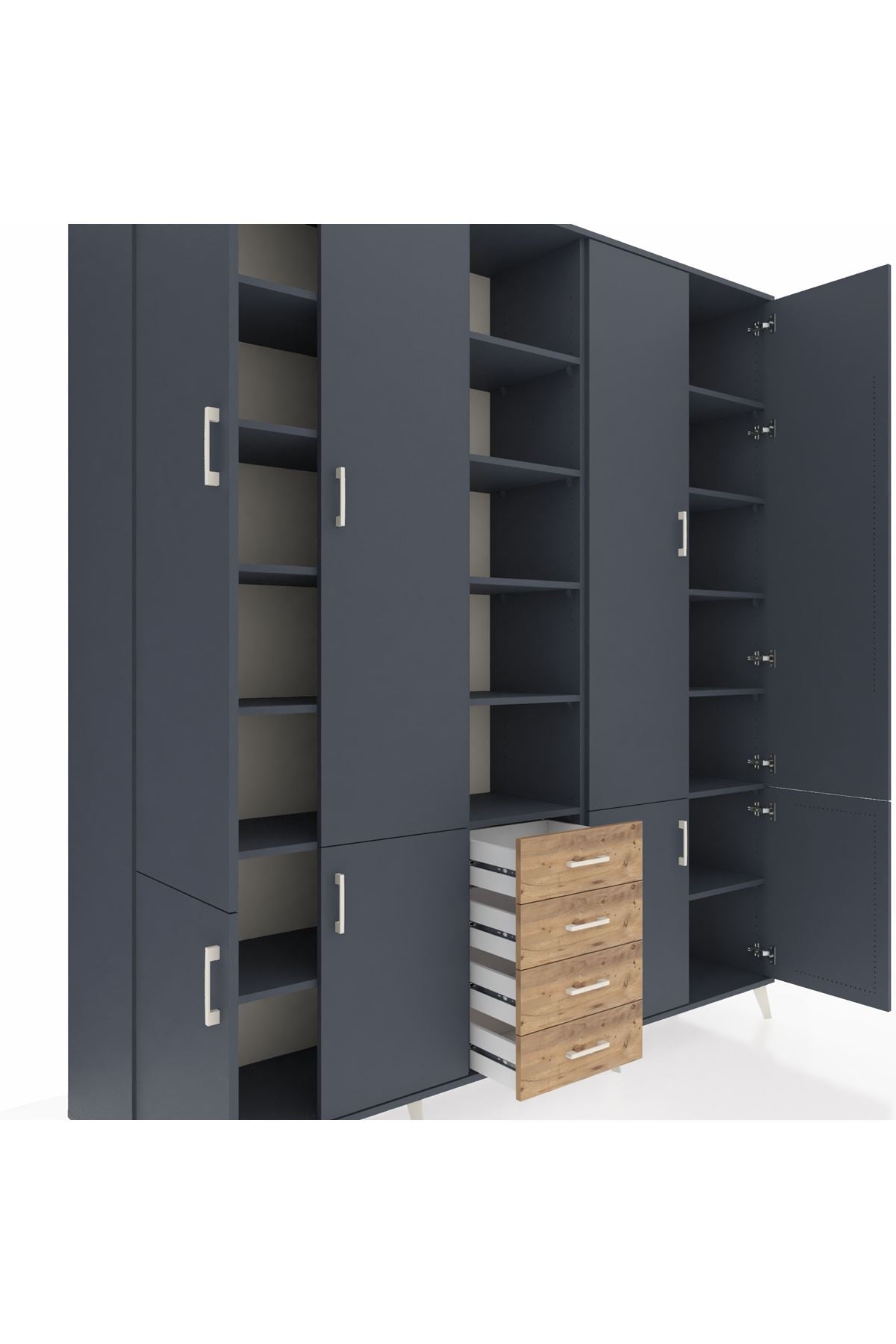 Hyperion Dolap 17 Raflı 4 Çekmeceli 8 Kapaklı 220x44x243 Antrasit-Antrasit/Çam