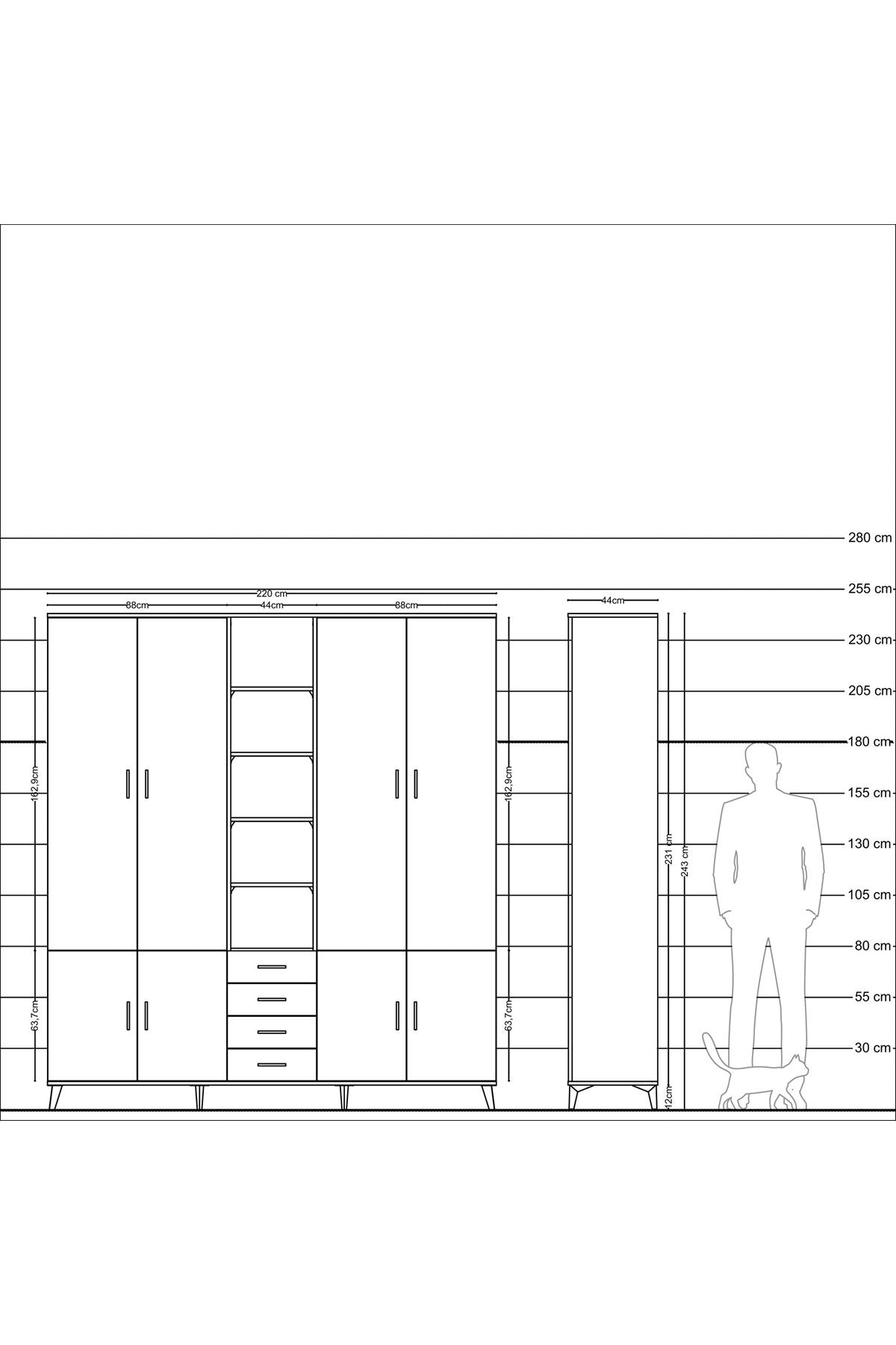 Hyperion Dolap 17 Raflı 4 Çekmeceli 8 Kapaklı 220x44x243 - S553M005V18B