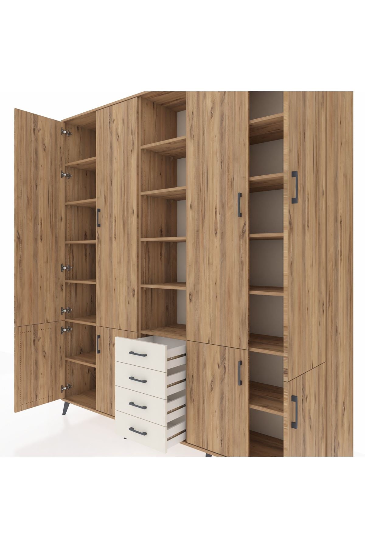 Hyperion Dolap 17 Raflı 4 Çekmeceli 8 Kapaklı 220x44x243 Çam-Çam/Aytaşı