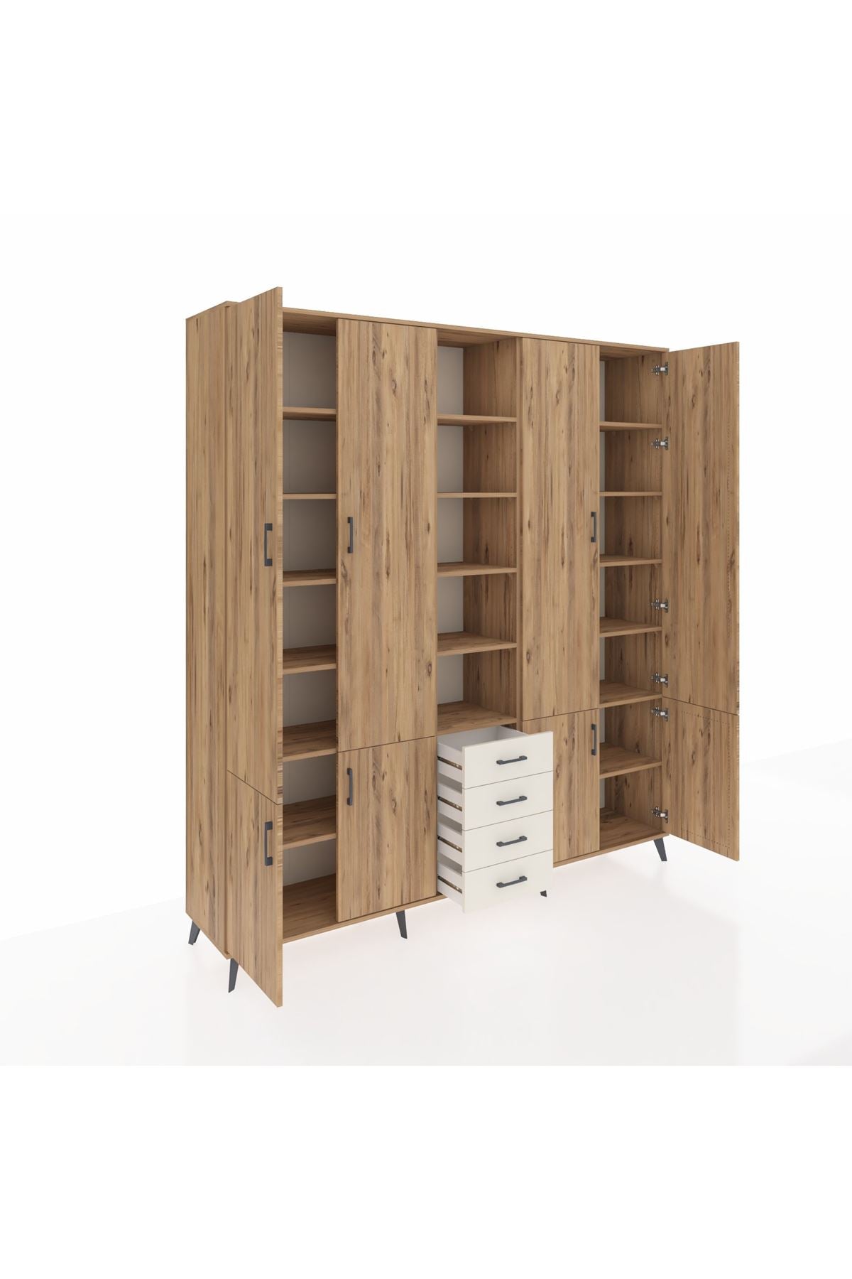 Hyperion Dolap 17 Raflı 4 Çekmeceli 8 Kapaklı 220x44x243 Çam-Çam/Aytaşı