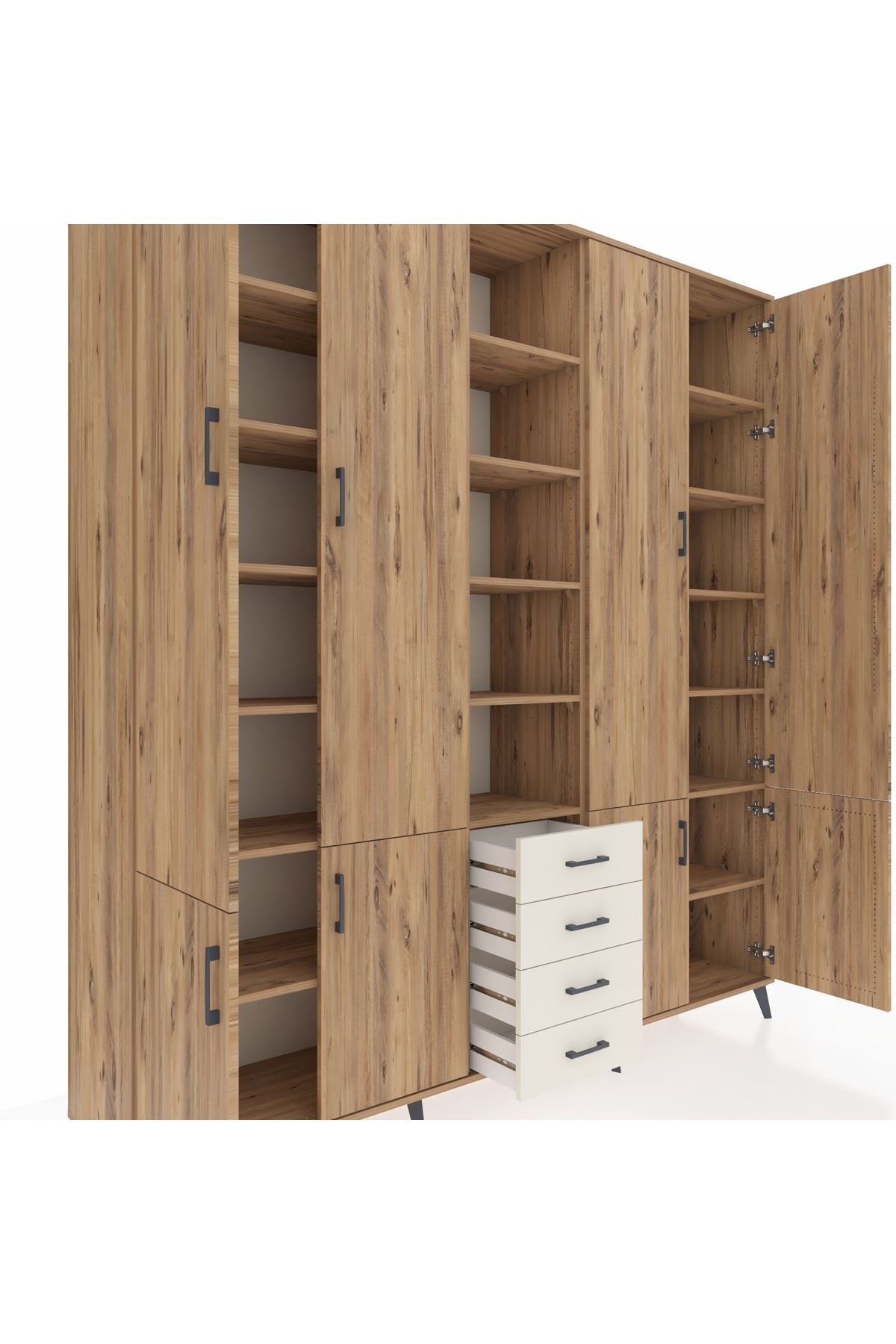 Hyperion Dolap 17 Raflı 4 Çekmeceli 8 Kapaklı 220x44x243 Çam-Çam/Aytaşı