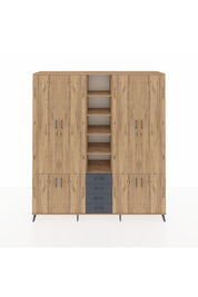 Hyperion Dolap 17 Raflı 4 Çekmeceli 8 Kapaklı 220x44x243 Çam-Çam/Antrasit