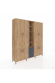Hyperion Dolap 17 Raflı 4 Çekmeceli 8 Kapaklı 220x44x243 Çam-Çam/Antrasit