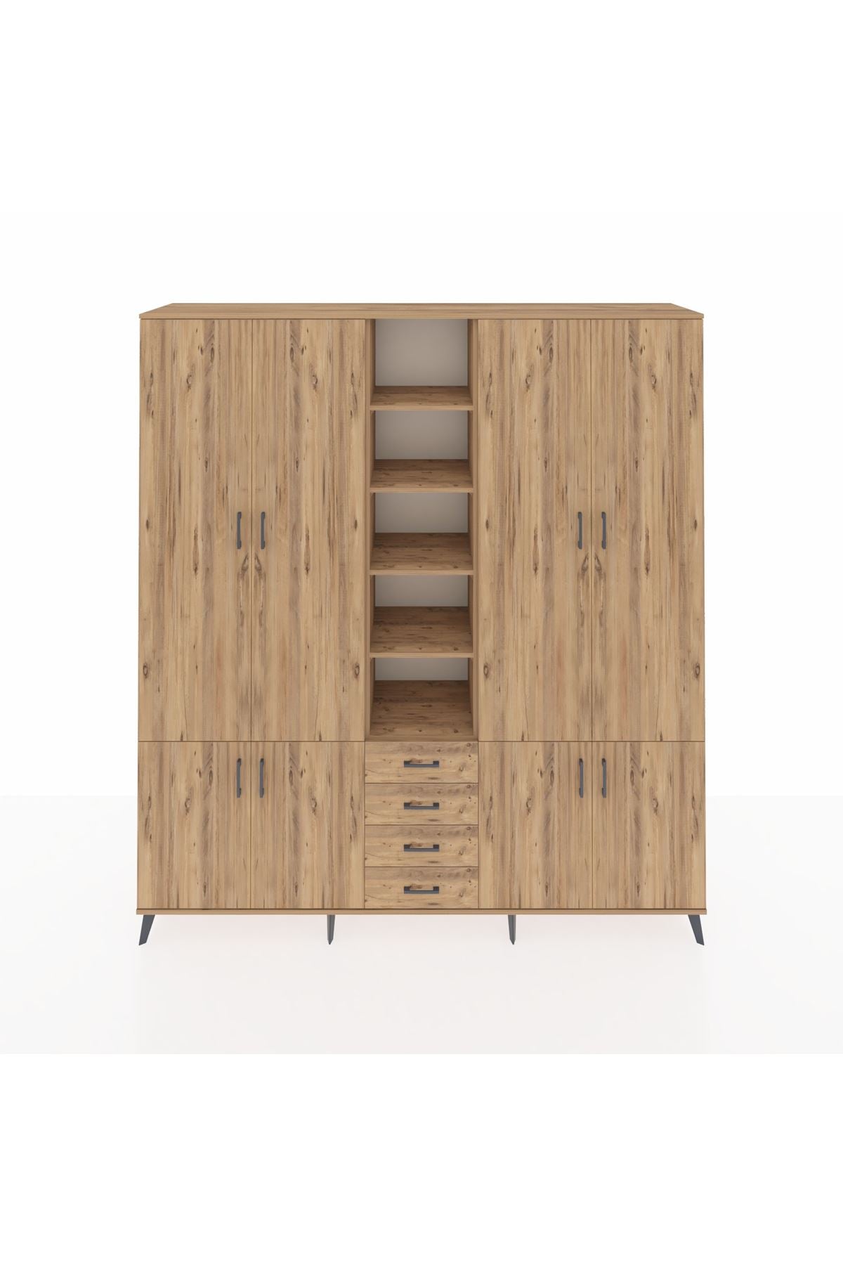 Hyperion Dolap 17 Raflı 4 Çekmeceli 8 Kapaklı 220x44x243 Çam-Çam/Çam