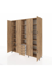 Hyperion Dolap 17 Raflı 4 Çekmeceli 8 Kapaklı 220x44x243 Çam-Çam/Çam