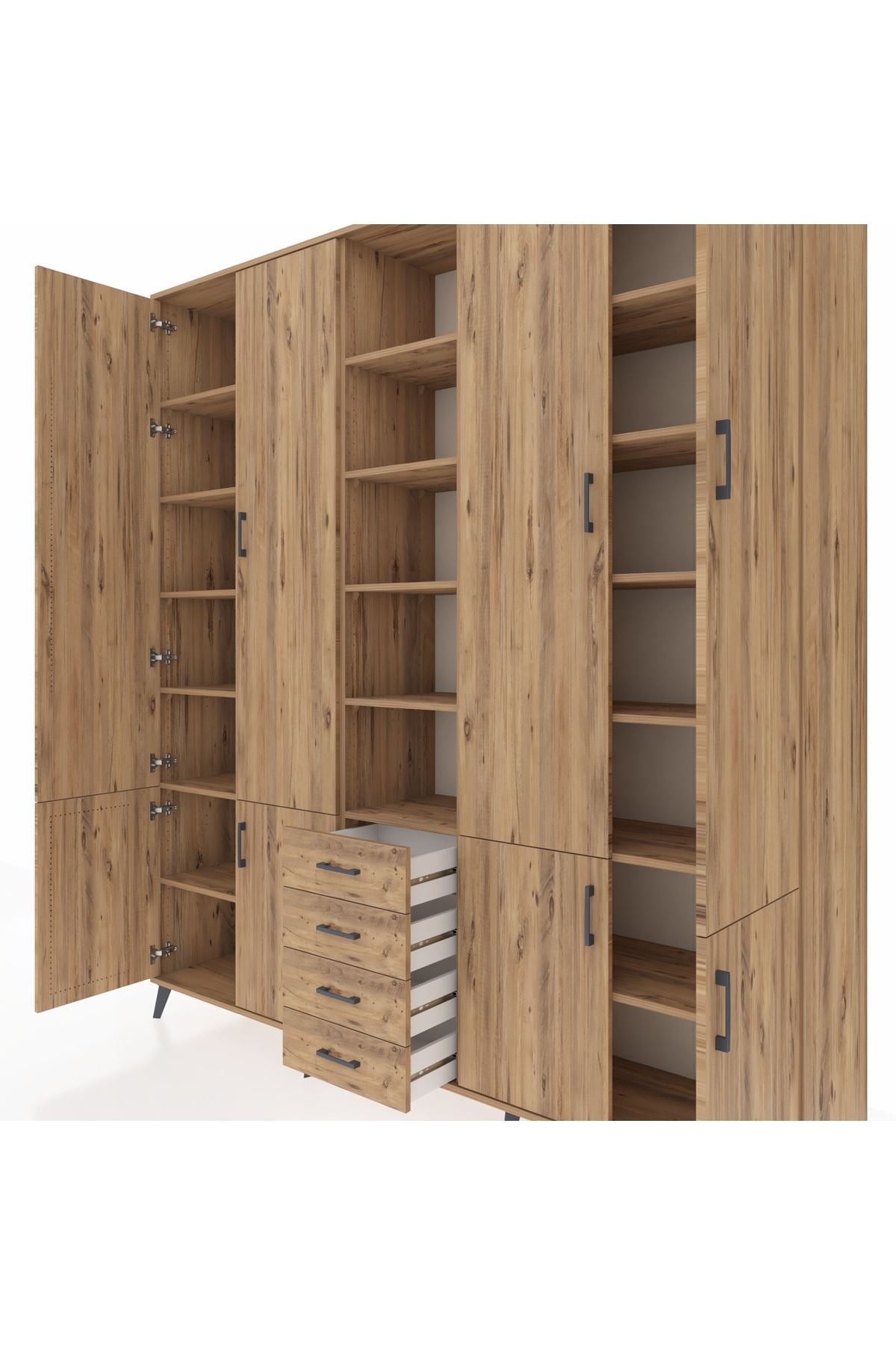 Hyperion Dolap 17 Raflı 4 Çekmeceli 8 Kapaklı 220x44x243 Çam-Çam/Çam