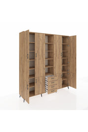 Hyperion Dolap 17 Raflı 4 Çekmeceli 8 Kapaklı 220x44x243 Çam-Çam/Çam