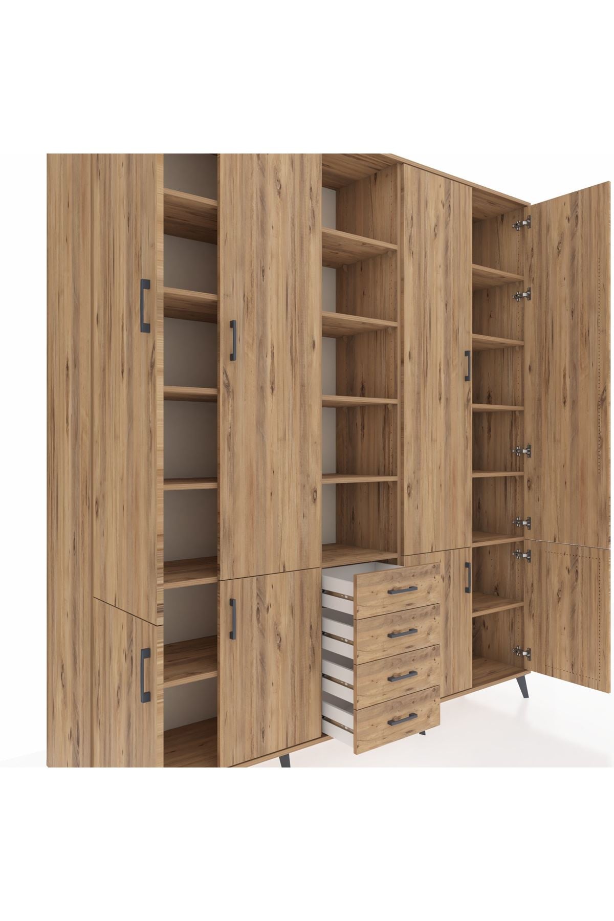 Hyperion Dolap 17 Raflı 4 Çekmeceli 8 Kapaklı 220x44x243 Çam-Çam/Çam