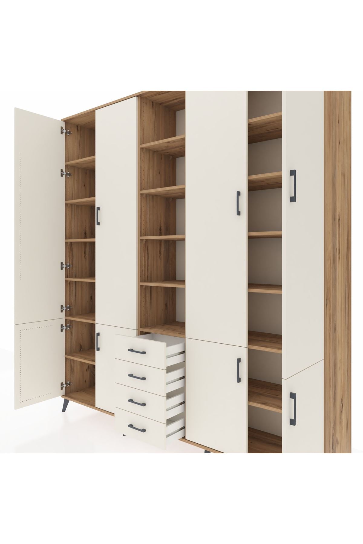 Hyperion Dolap 17 Raflı 4 Çekmeceli 8 Kapaklı 220x44x243 Çam-Aytaşı/Aytaşı