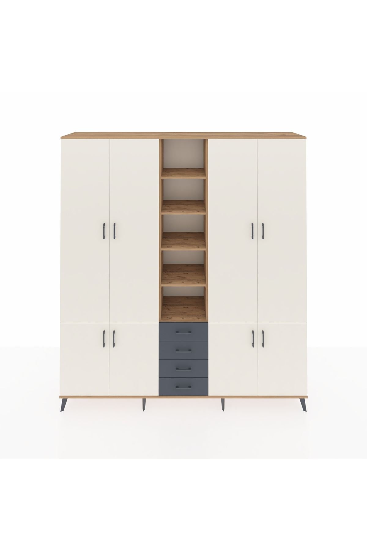 Hyperion Dolap 17 Raflı 4 Çekmeceli 8 Kapaklı 220x44x243 Çam-Aytaşı/Antrasit