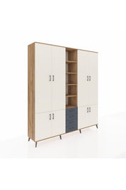 Hyperion Dolap 17 Raflı 4 Çekmeceli 8 Kapaklı 220x44x243 Çam-Aytaşı/Antrasit