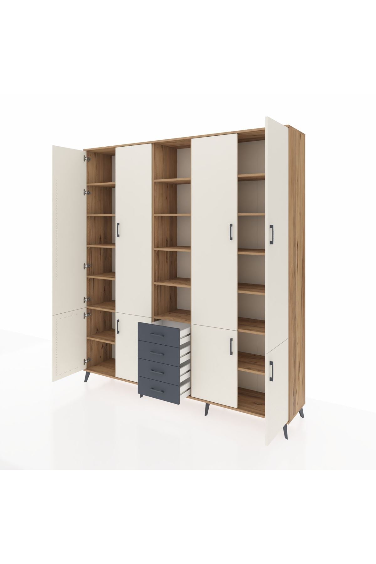 Hyperion Dolap 17 Raflı 4 Çekmeceli 8 Kapaklı 220x44x243 Çam-Aytaşı/Antrasit