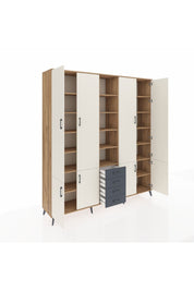 Hyperion Dolap 17 Raflı 4 Çekmeceli 8 Kapaklı 220x44x243 Çam-Aytaşı/Antrasit