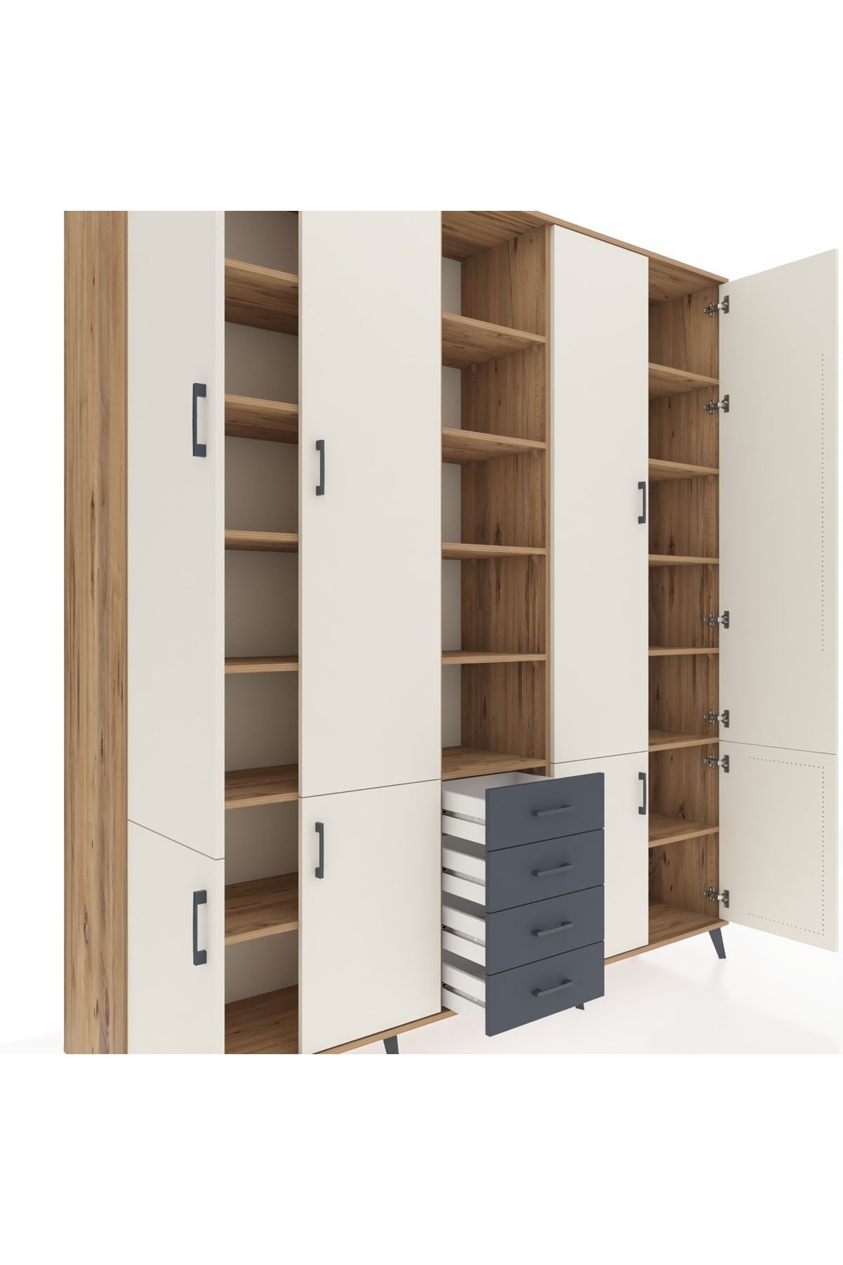 Hyperion Dolap 17 Raflı 4 Çekmeceli 8 Kapaklı 220x44x243 Çam-Aytaşı/Antrasit