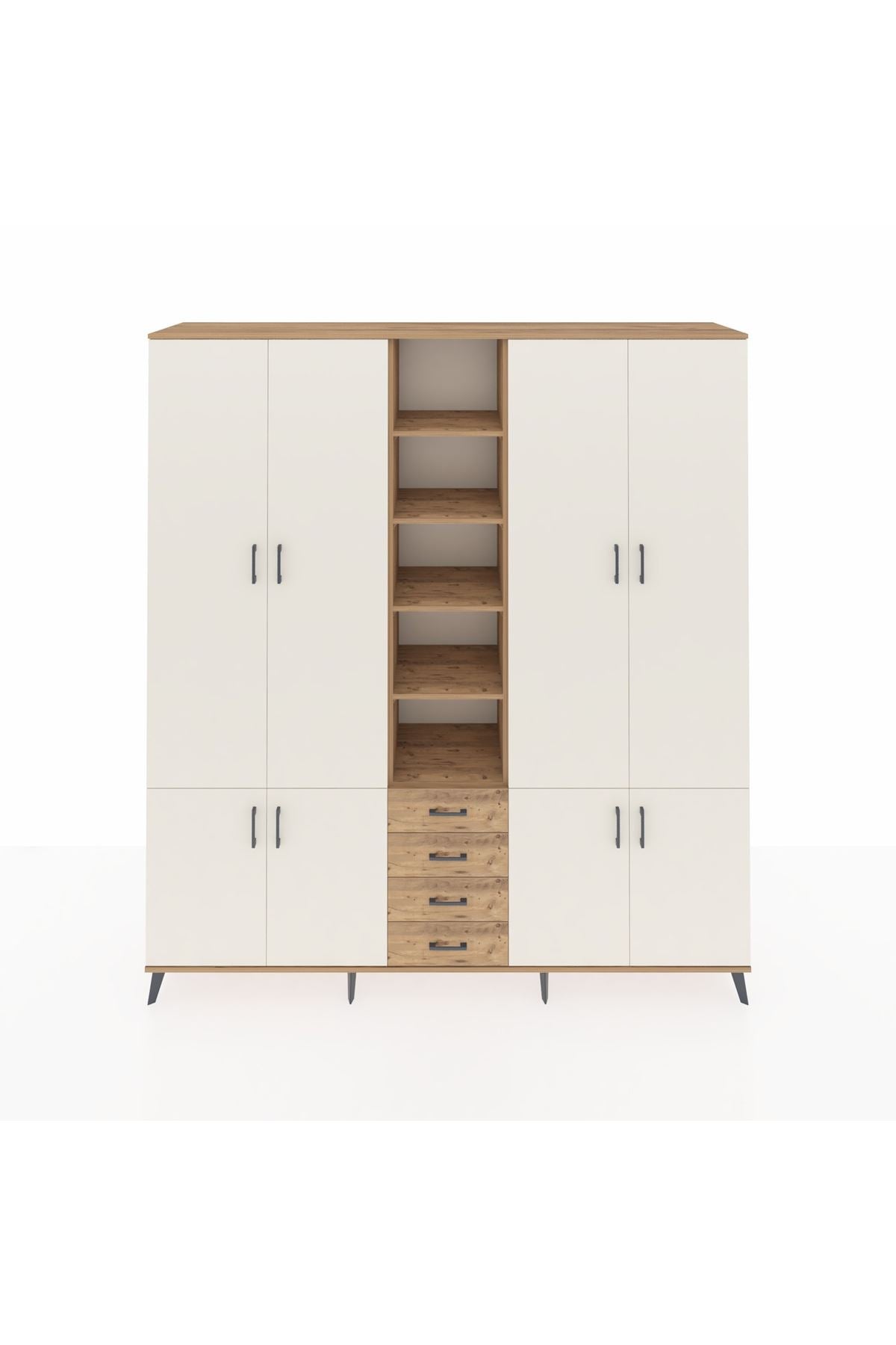 Hyperion Dolap 17 Raflı 4 Çekmeceli 8 Kapaklı 220x44x243 Çam-Aytaşı/Çam