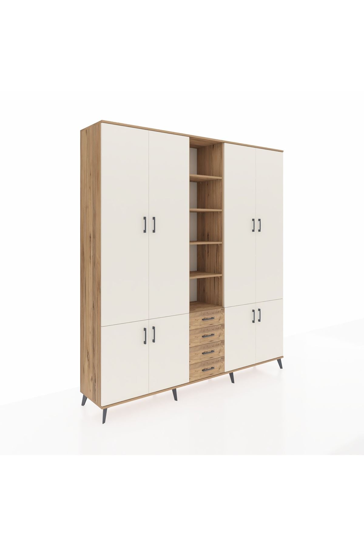 Hyperion Dolap 17 Raflı 4 Çekmeceli 8 Kapaklı 220x44x243 Çam-Aytaşı/Çam