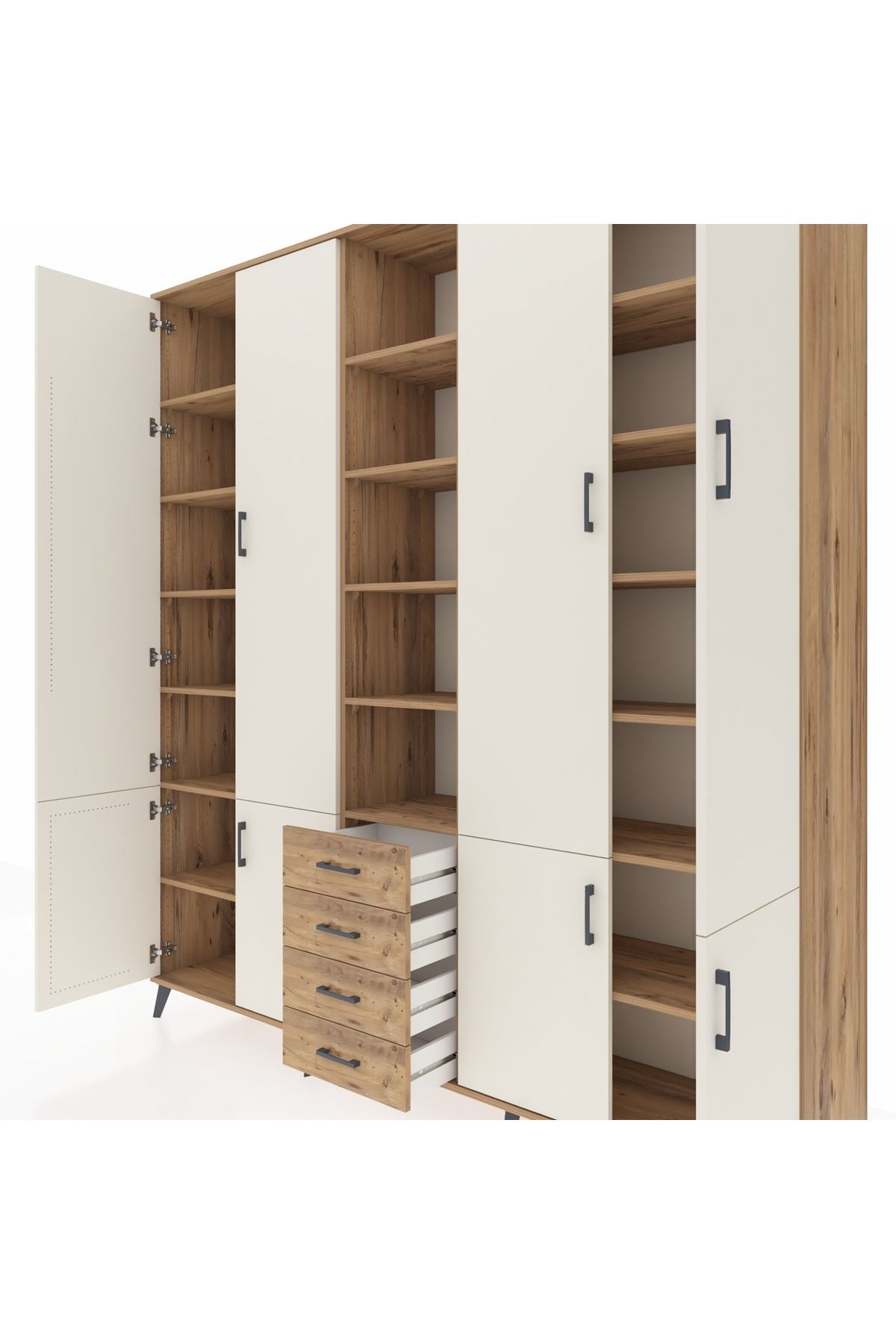 Hyperion Dolap 17 Raflı 4 Çekmeceli 8 Kapaklı 220x44x243 Çam-Aytaşı/Çam