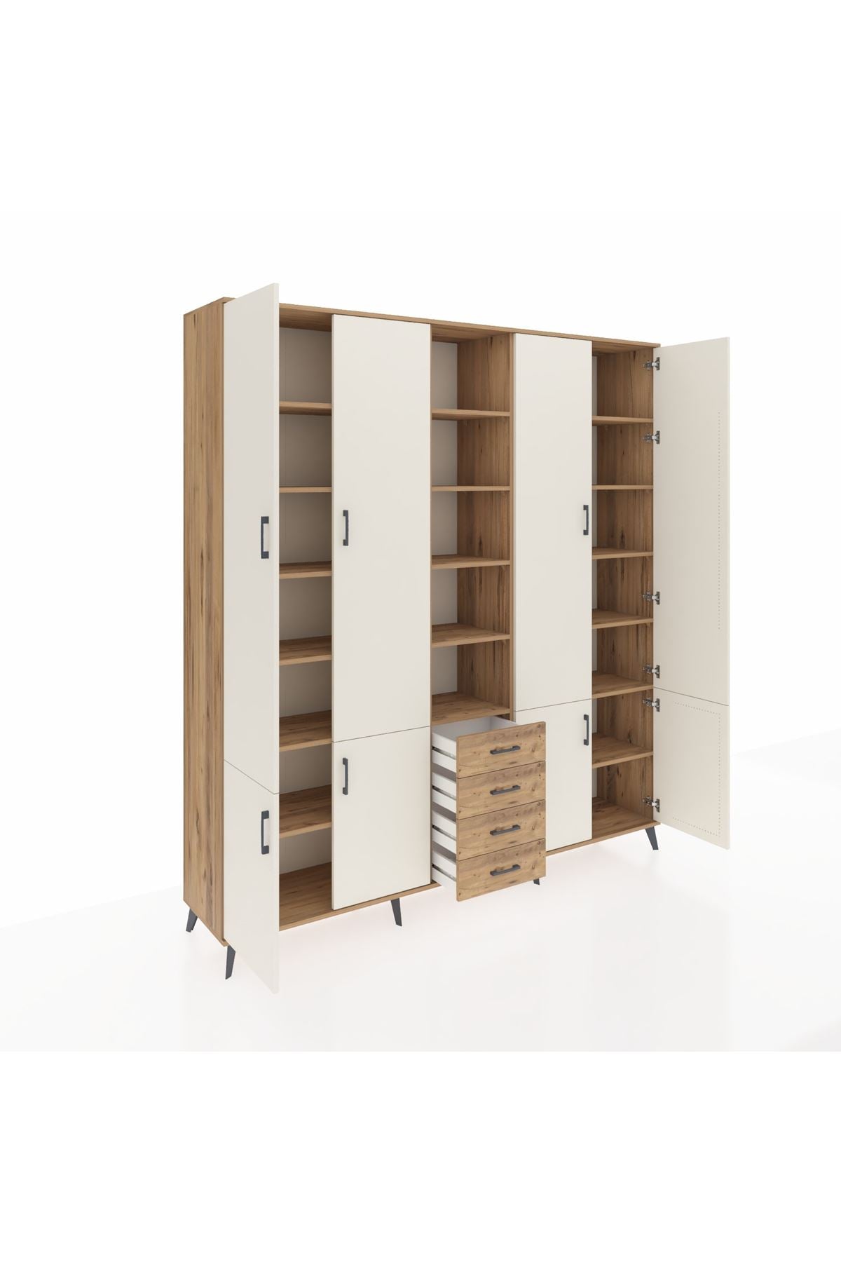 Hyperion Dolap 17 Raflı 4 Çekmeceli 8 Kapaklı 220x44x243 Çam-Aytaşı/Çam