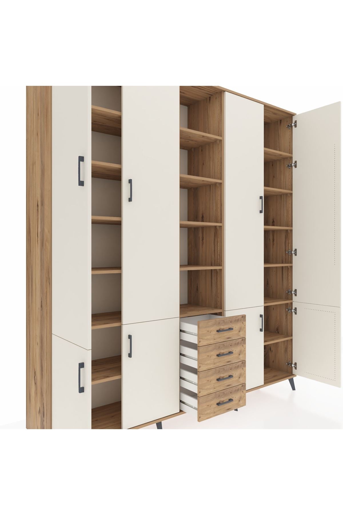 Hyperion Dolap 17 Raflı 4 Çekmeceli 8 Kapaklı 220x44x243 Çam-Aytaşı/Çam