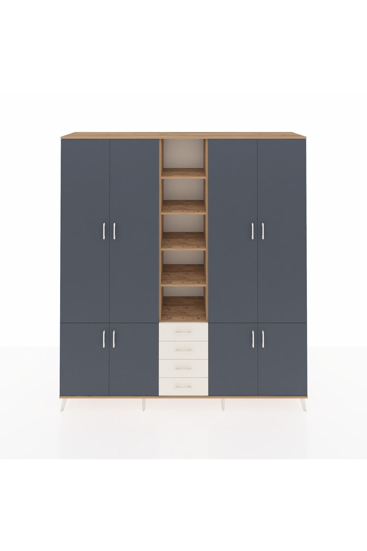 Hyperion Dolap 17 Raflı 4 Çekmeceli 8 Kapaklı 220x44x243 Çam-Antrasit/Aytaşı