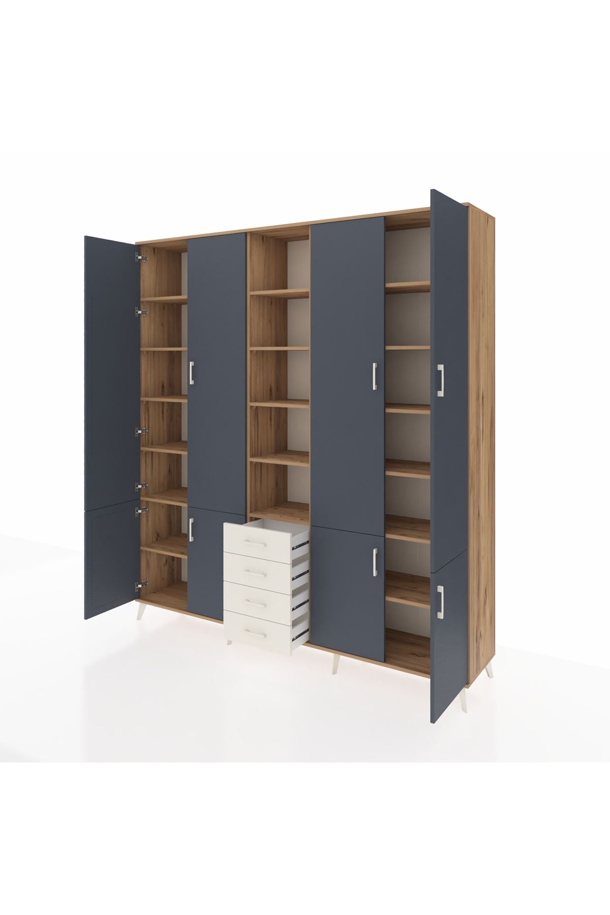 Hyperion Dolap 17 Raflı 4 Çekmeceli 8 Kapaklı 220x44x243 Çam-Antrasit/Aytaşı