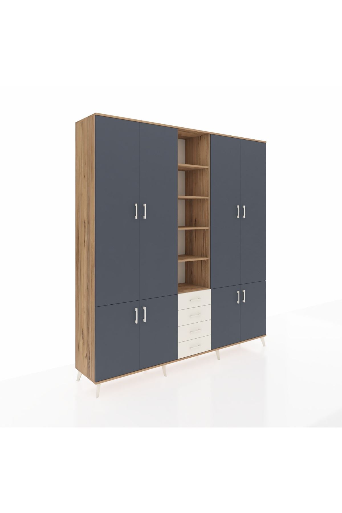 Hyperion Dolap 17 Raflı 4 Çekmeceli 8 Kapaklı 220x44x243 Çam-Antrasit/Aytaşı