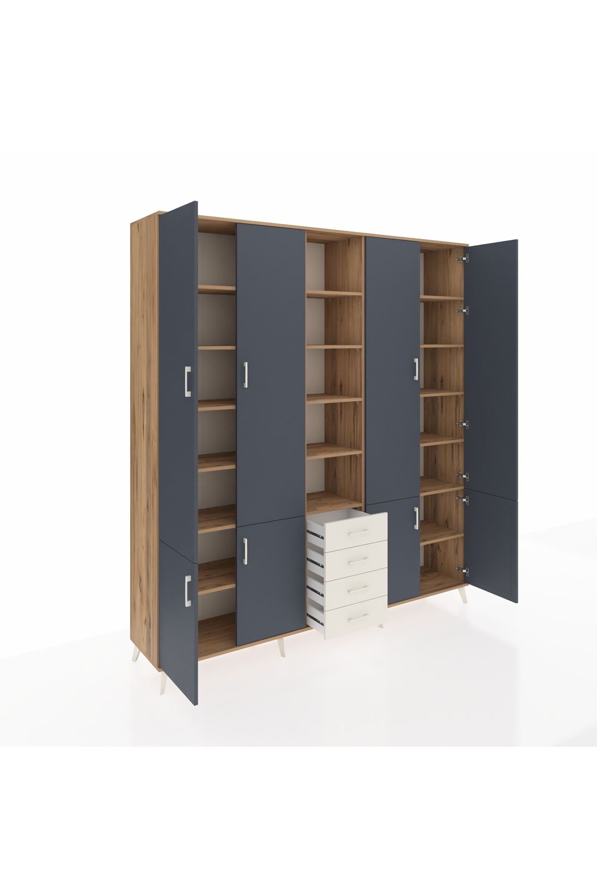 Hyperion Dolap 17 Raflı 4 Çekmeceli 8 Kapaklı 220x44x243 Çam-Antrasit/Aytaşı