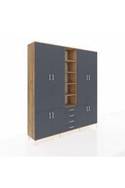 Hyperion Dolap 17 Raflı 4 Çekmeceli 8 Kapaklı 220x44x243 Çam-Antrasit/Antrasit