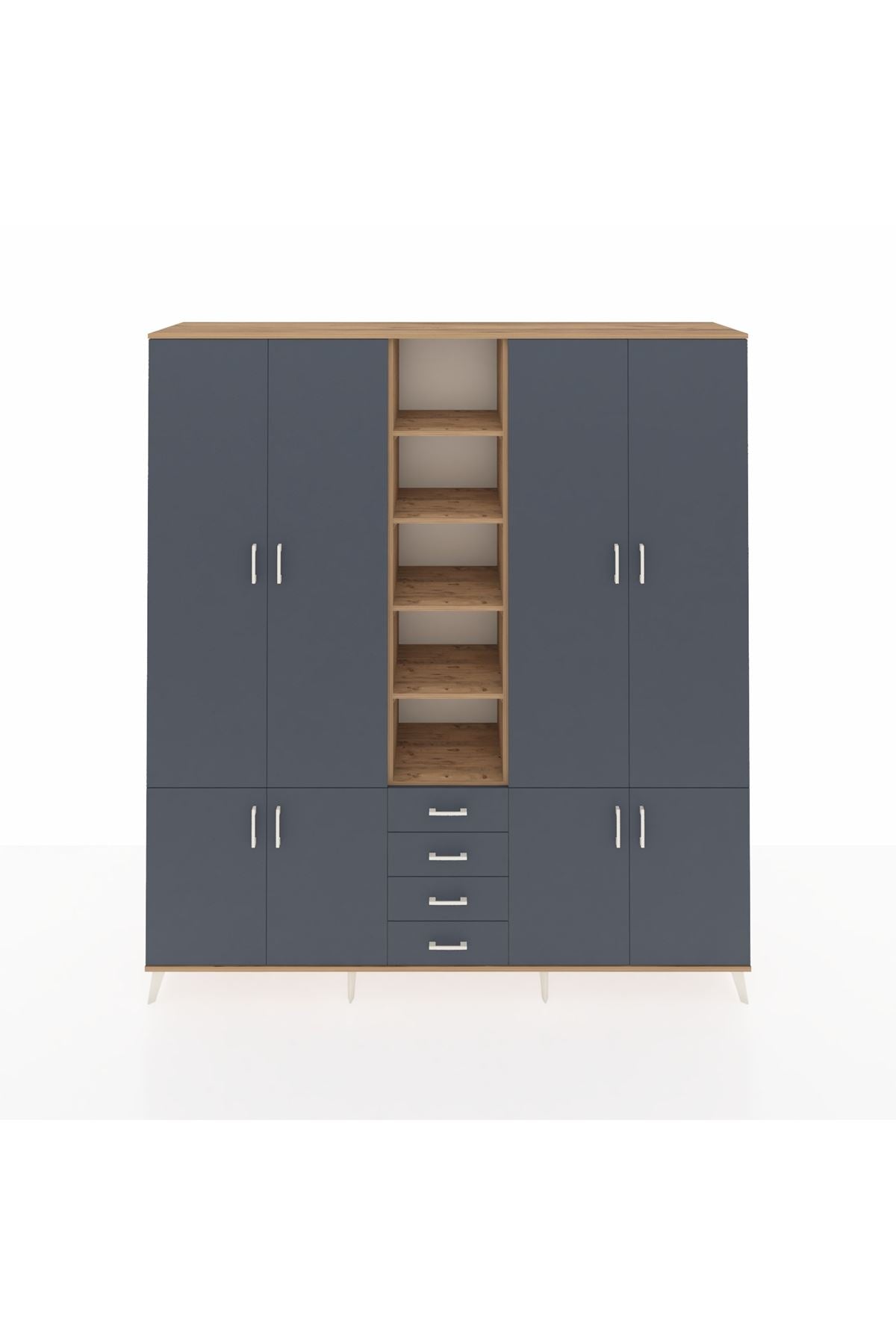 Hyperion Dolap 17 Raflı 4 Çekmeceli 8 Kapaklı 220x44x243 Çam-Antrasit/Antrasit