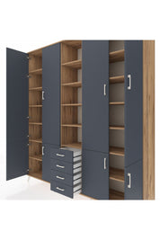 Hyperion Dolap 17 Raflı 4 Çekmeceli 8 Kapaklı 220x44x243 Çam-Antrasit/Antrasit