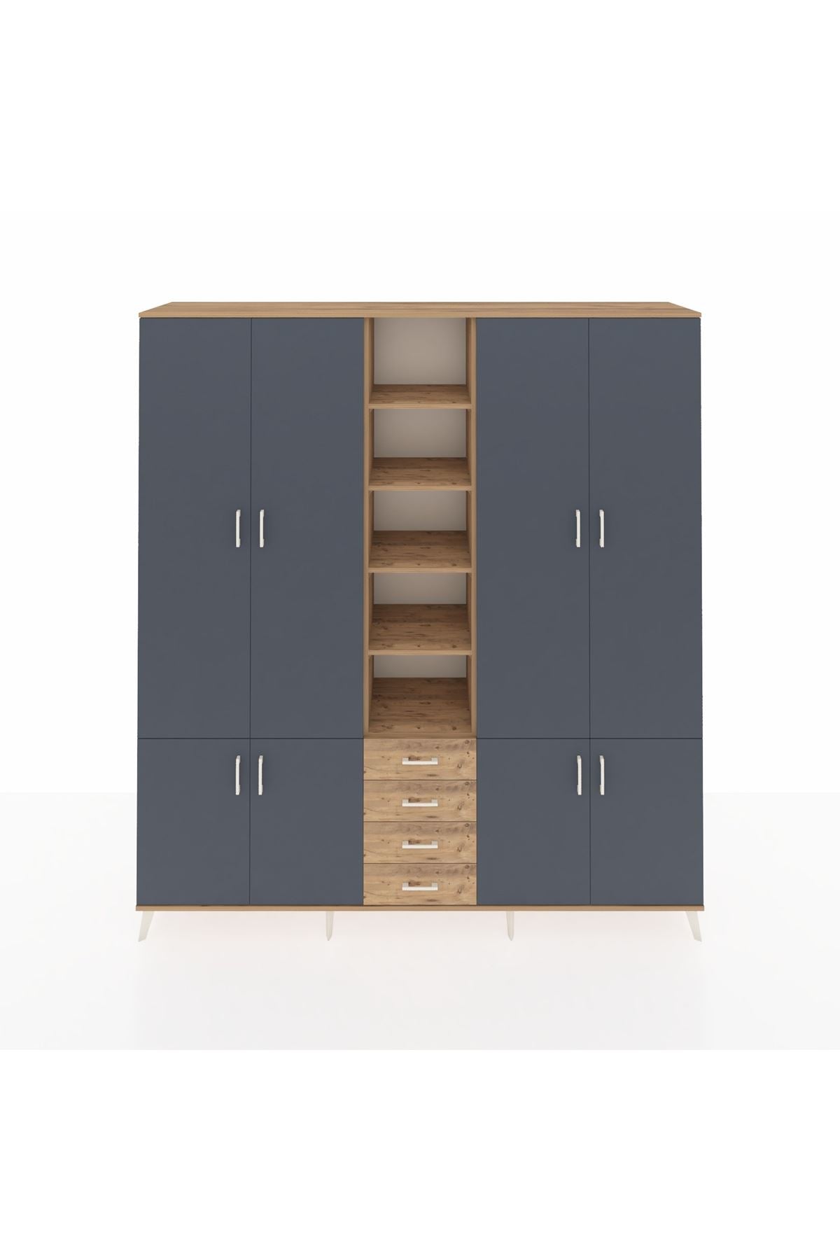 Hyperion Dolap 17 Raflı 4 Çekmeceli 8 Kapaklı 220x44x243 Çam-Antrasit/Çam