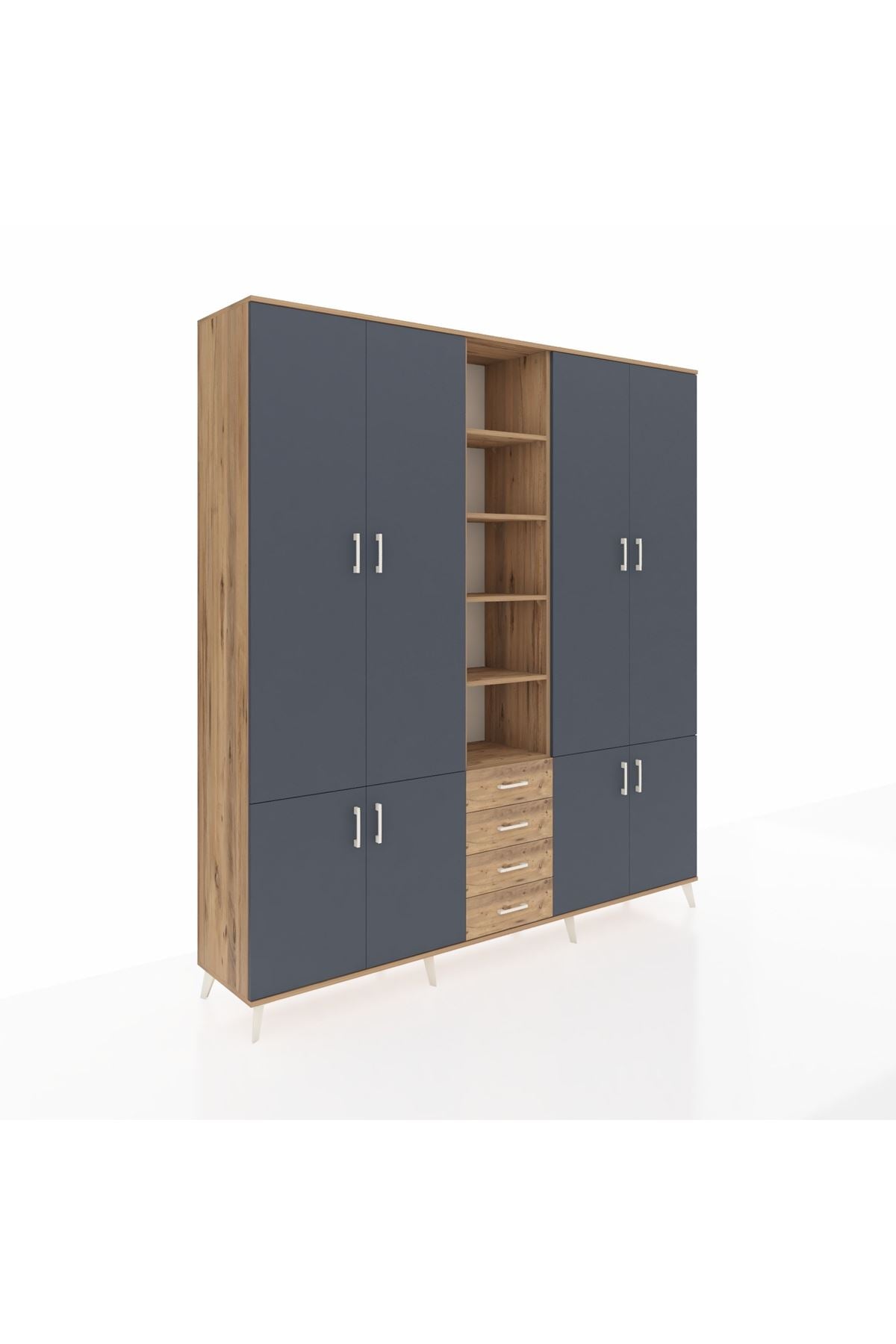 Hyperion Dolap 17 Raflı 4 Çekmeceli 8 Kapaklı 220x44x243 Çam-Antrasit/Çam