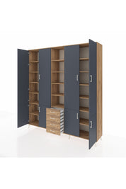 Hyperion Dolap 17 Raflı 4 Çekmeceli 8 Kapaklı 220x44x243 Çam-Antrasit/Çam